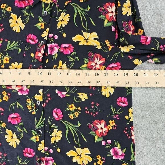 Nordstrom Collection Shirt Womens Size S 100% Silk Black Floral Button-Up Tunic - Picture 5 of 7